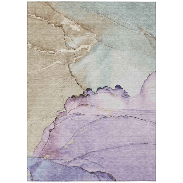 3' X 5' Lavender And Beige Abstract Washable Indoor Outdoor Area Rug