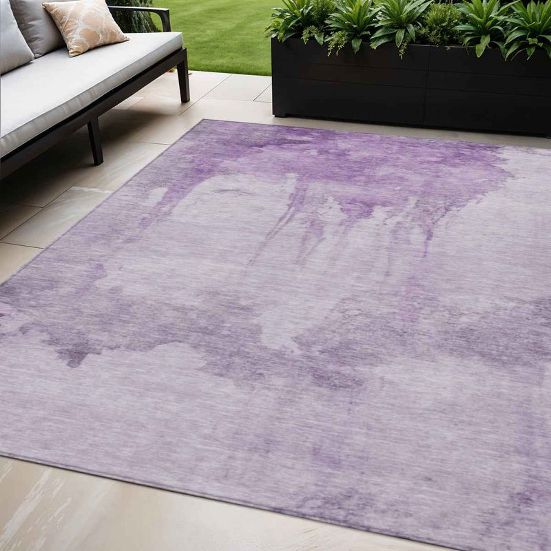 5' X 8' Lavender And Lilac Abstract Washable Indoor Outdoor Area Rug