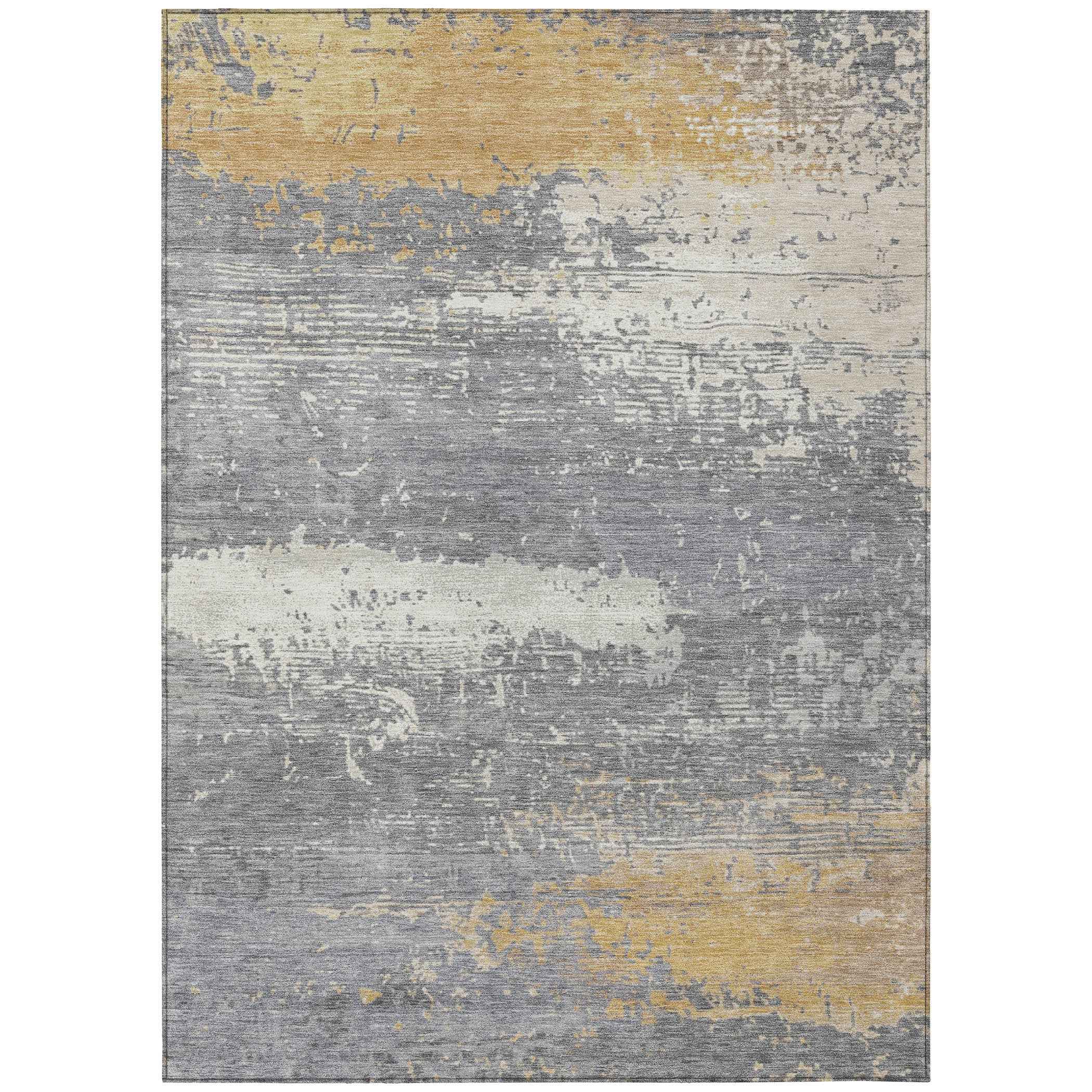 3' X 5' Gold Gray And Silver Abstract Washable Indoor Outdoor Area Rug