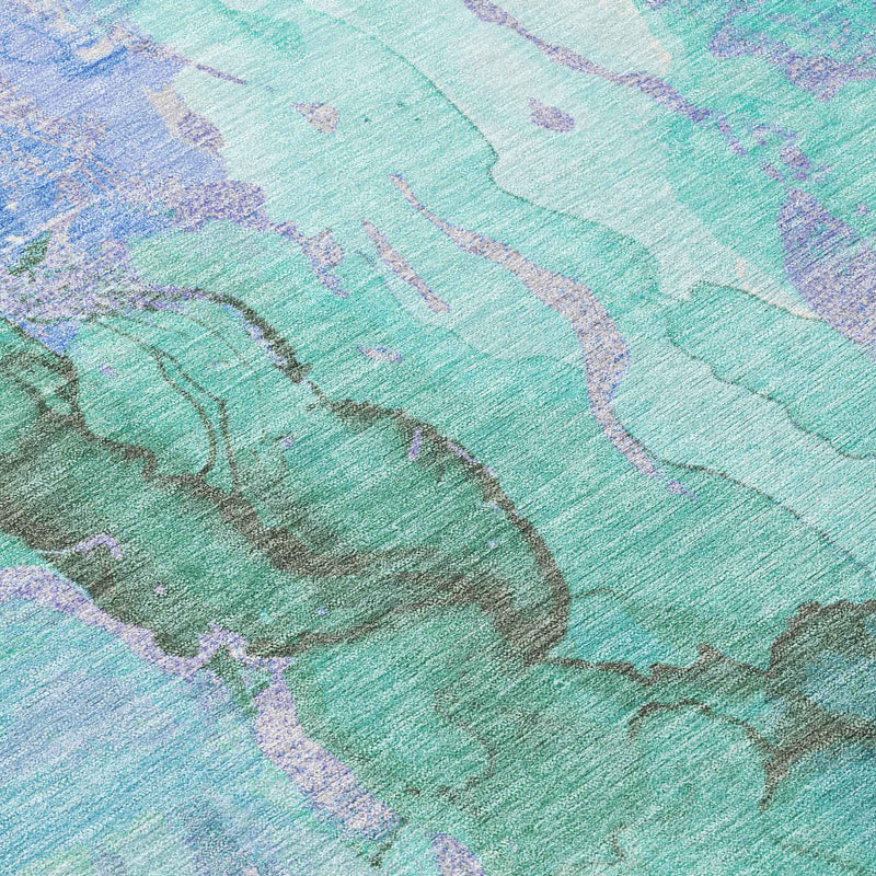 10' X 14' Teal Blue And Mint Green Abstract Washable Indoor Outdoor Area Rug