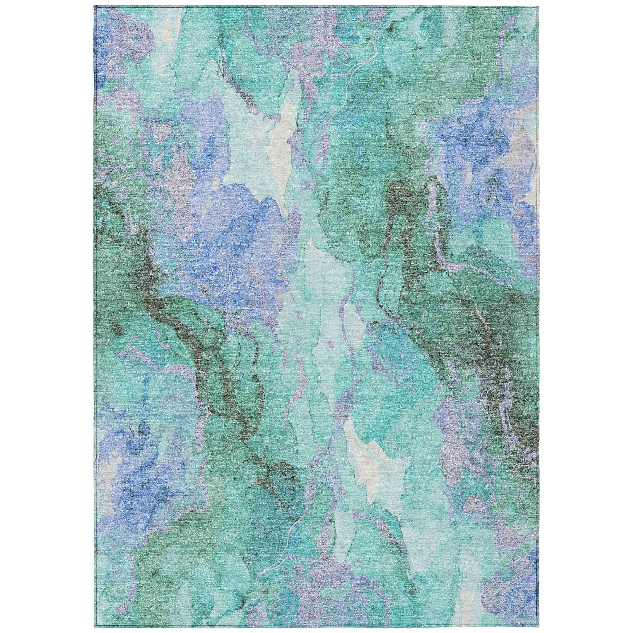 10' X 14' Teal Blue And Mint Green Abstract Washable Indoor Outdoor Area Rug