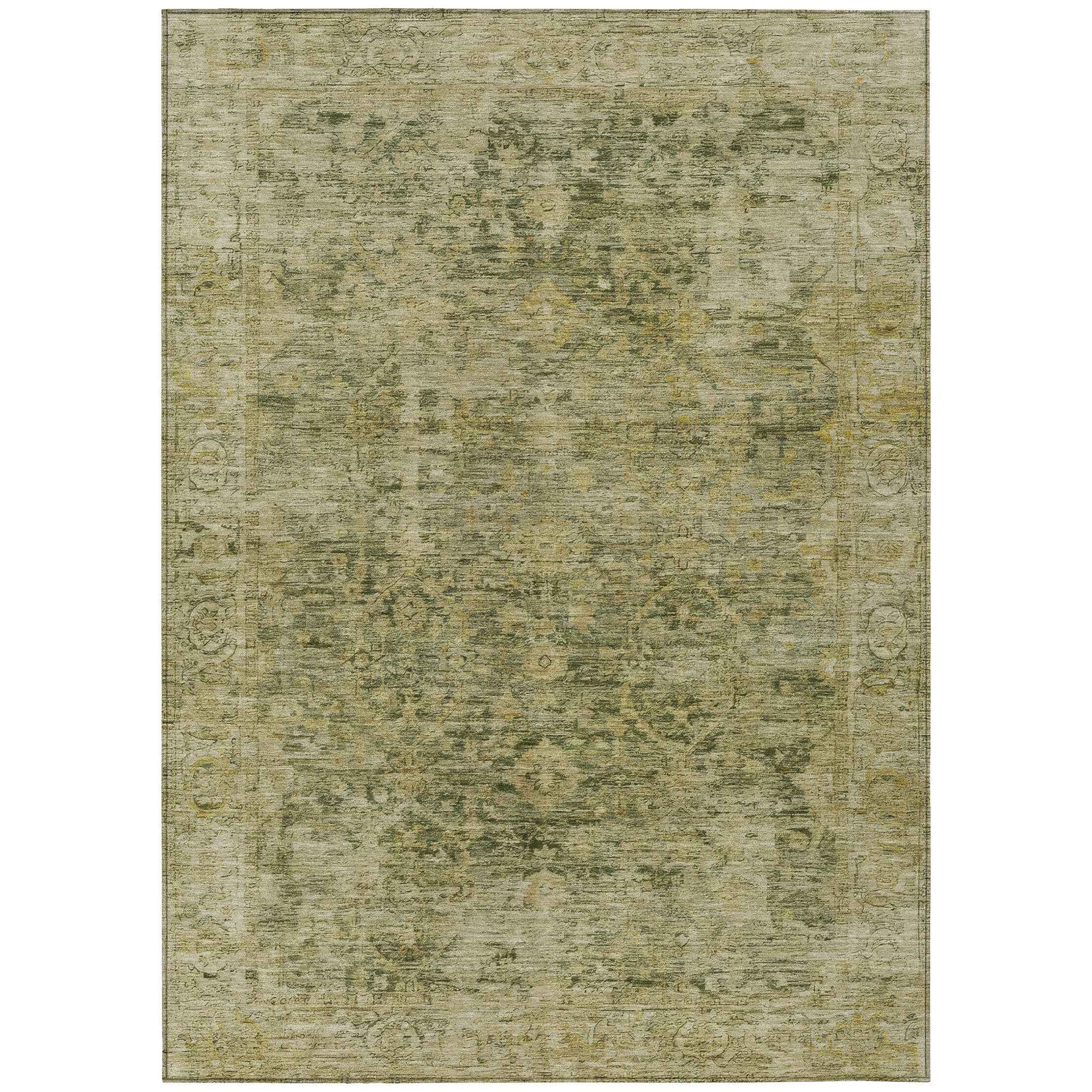 3' X 5' Green And Gold Abstract Washable Indoor Outdoor Area Rug