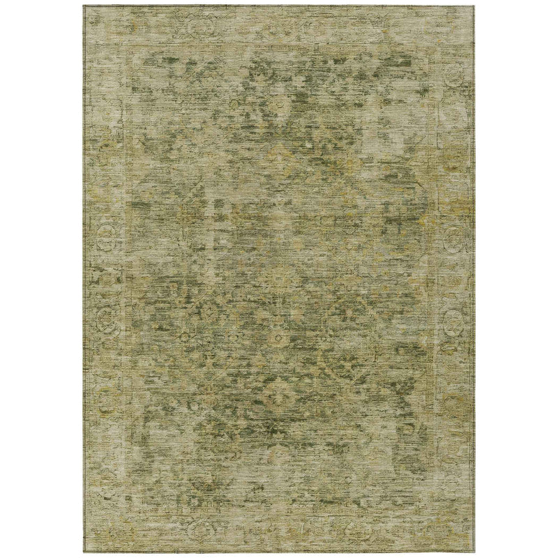 3' X 5' Green And Gold Abstract Washable Indoor Outdoor Area Rug