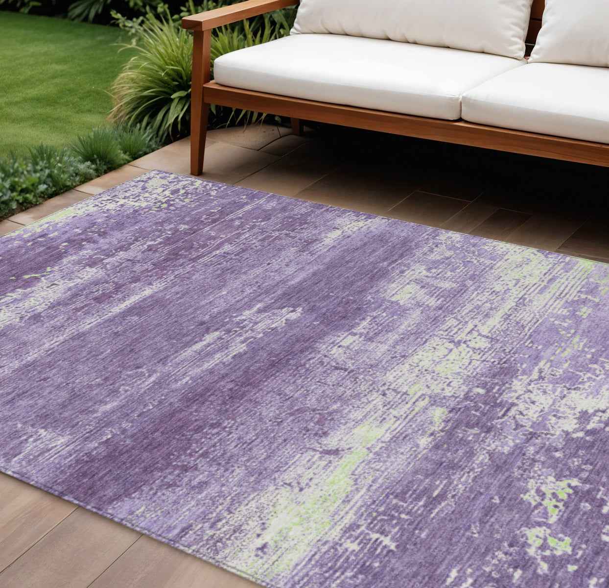 8' X 10' Purple And Ivory Abstract Washable Indoor Outdoor Area Rug