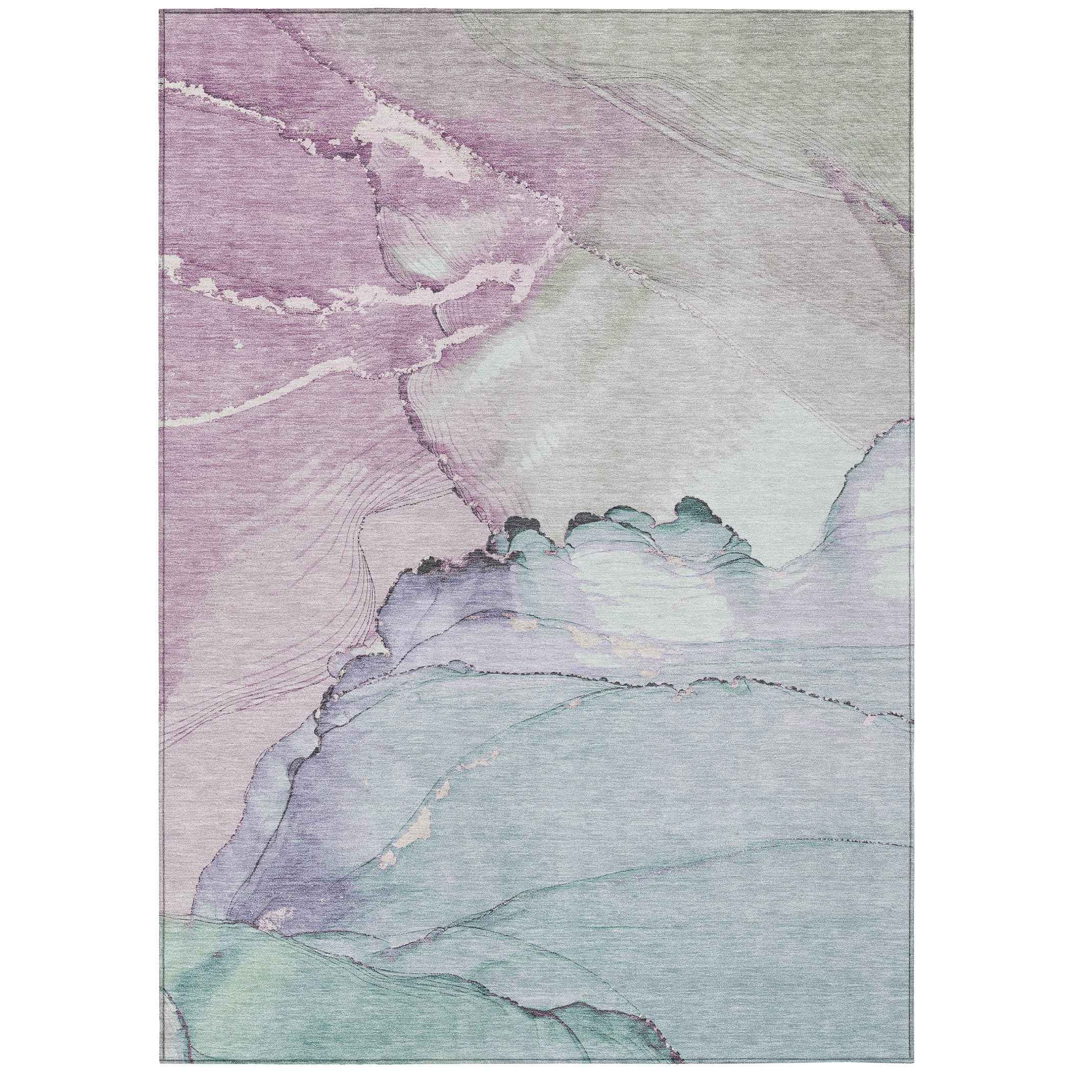 3' X 5' Pale Aqua And Lavender Abstract Washable Indoor Outdoor Area Rug