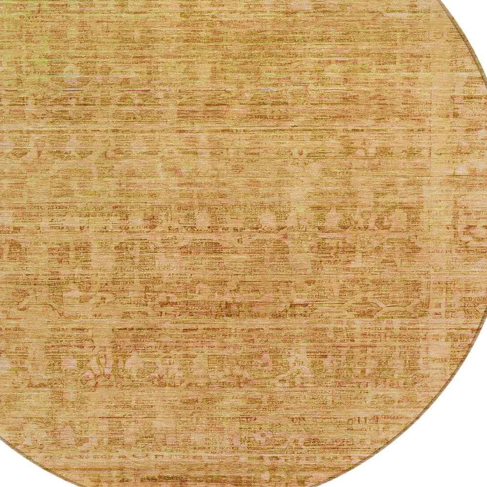 8' Salmon And Gold Round Abstract Washable Indoor Outdoor Area Rug