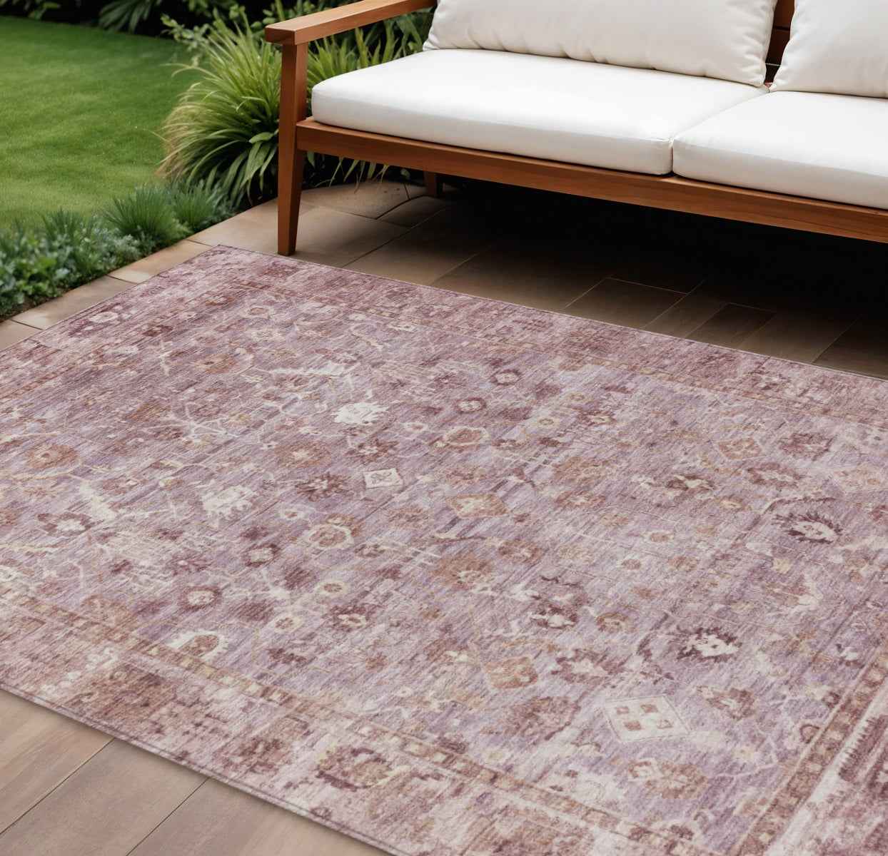 8' X 10' Blush Pink And Ivory Oriental Washable Indoor Outdoor Area Rug