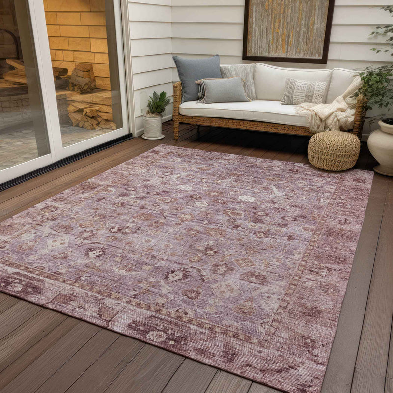8' X 10' Blush Pink And Ivory Oriental Washable Indoor Outdoor Area Rug