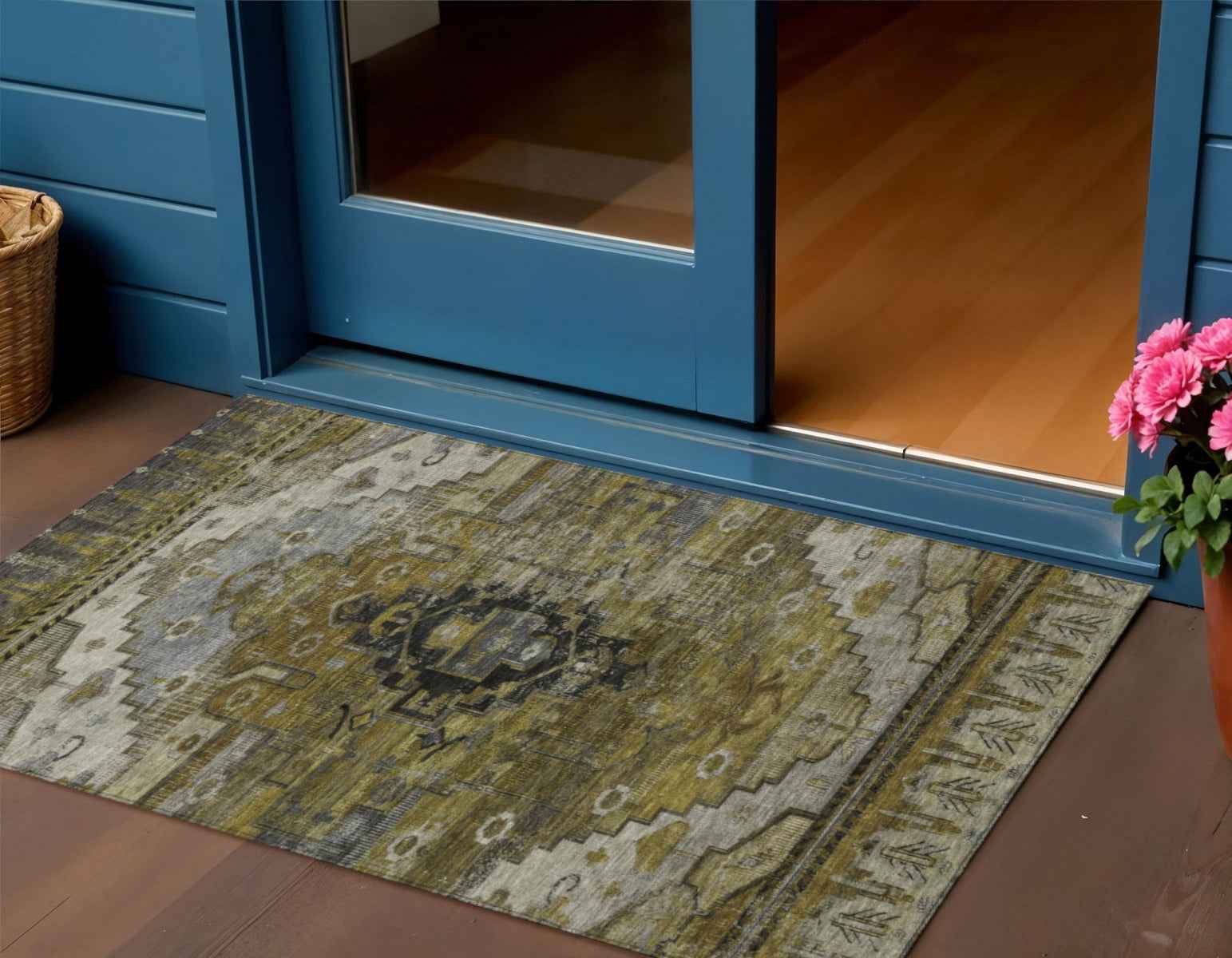 3' X 5' Brown Ivory And Gray Tribal Washable Indoor Outdoor Area Rug