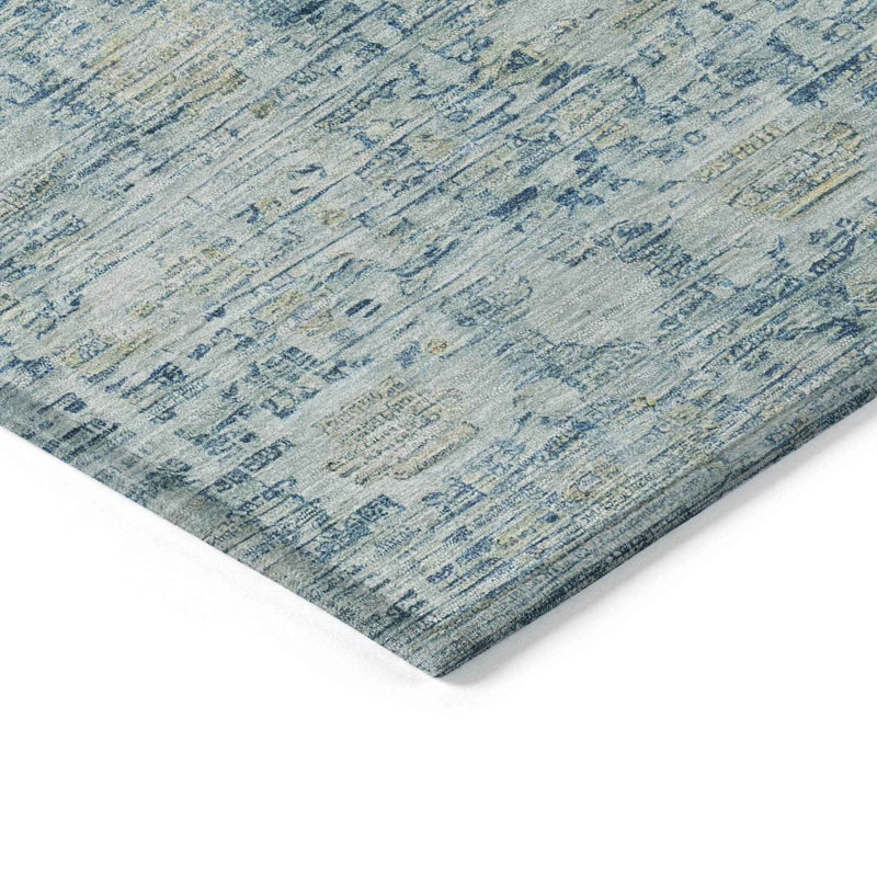 9' X 12' Blue And Ivory Oriental Washable Indoor Outdoor Area Rug