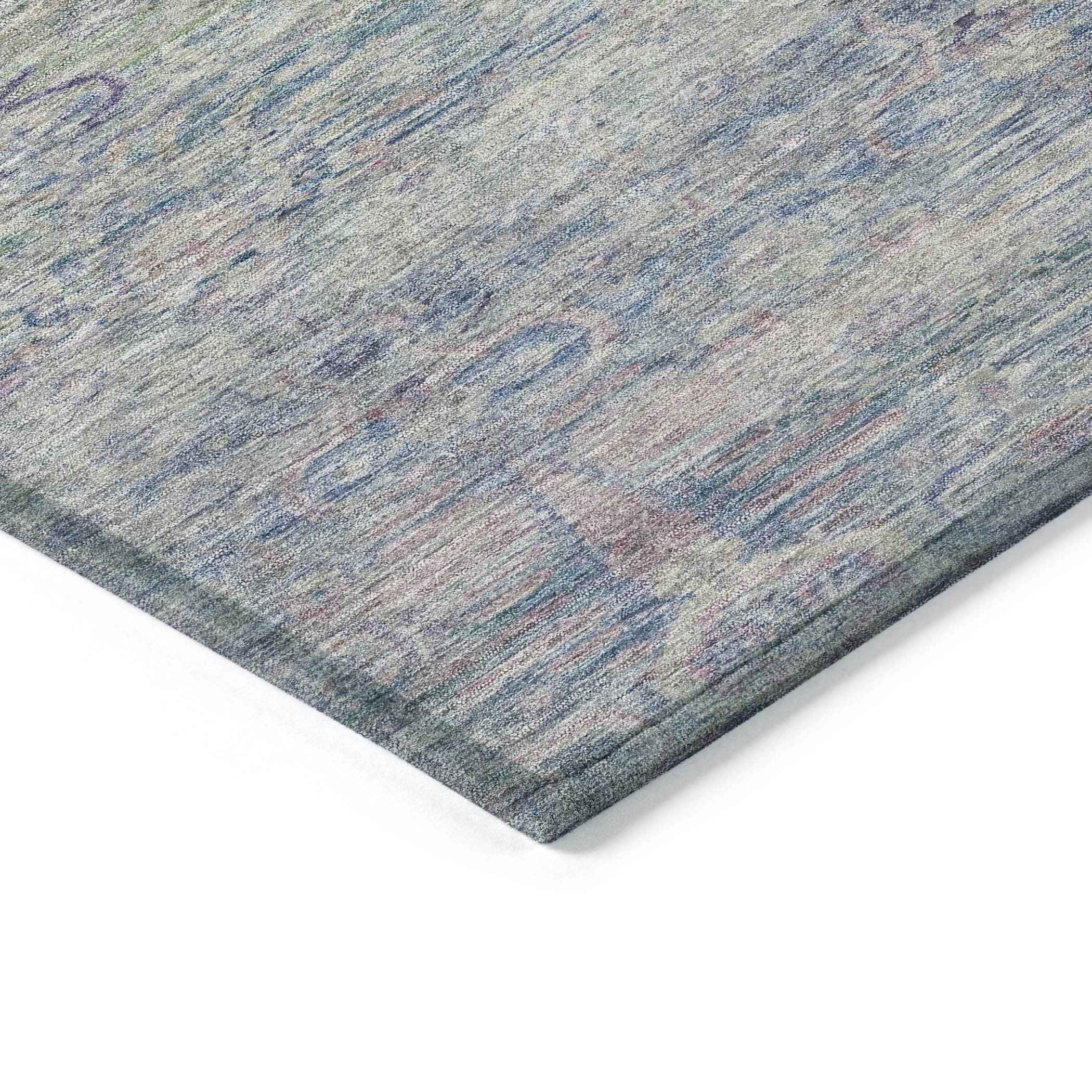 8' Plum And Silver Round Oriental Washable Indoor Outdoor Area Rug