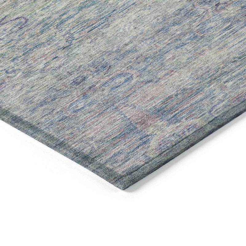 8' Plum And Silver Round Oriental Washable Indoor Outdoor Area Rug