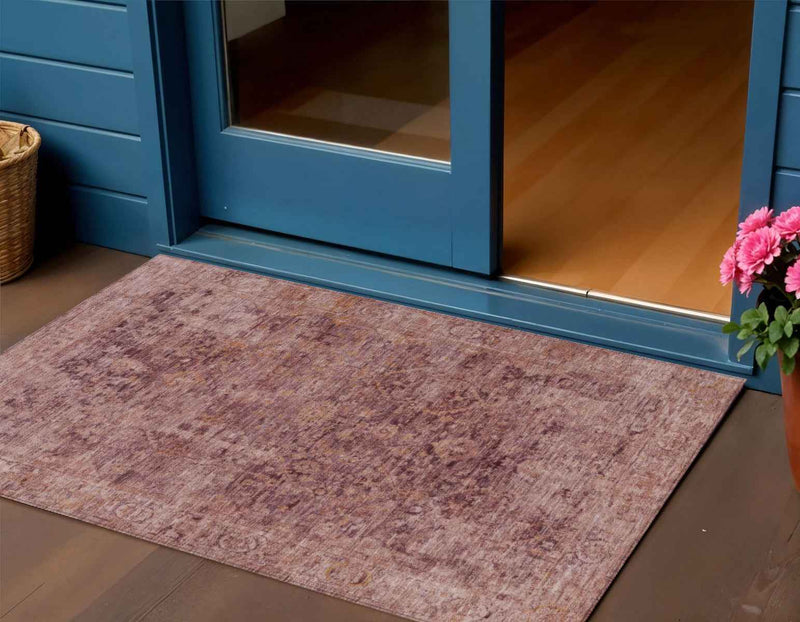 3' X 5' Merlot And Blush Abstract Washable Indoor Outdoor Area Rug