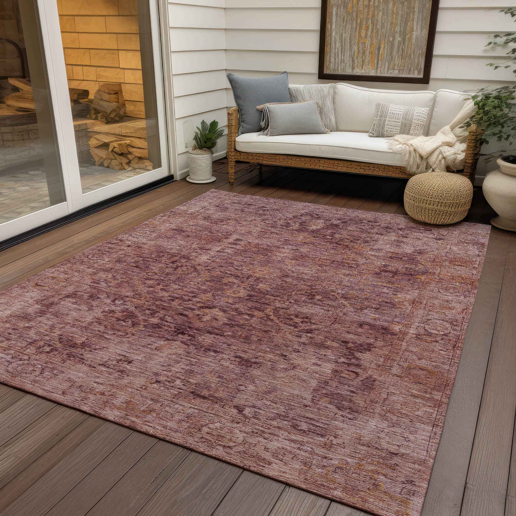3' X 5' Merlot And Blush Abstract Washable Indoor Outdoor Area Rug