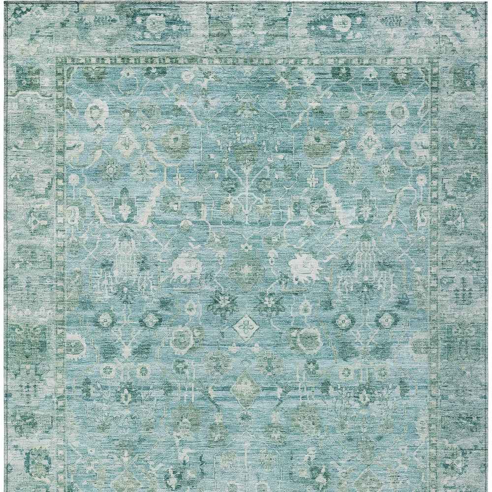 5' X 8' Blue Gray And Ivory Oriental Washable Indoor Outdoor Area Rug