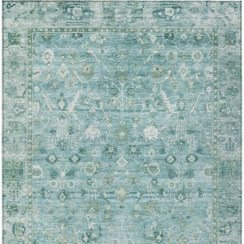 5' X 8' Blue Gray And Ivory Oriental Washable Indoor Outdoor Area Rug