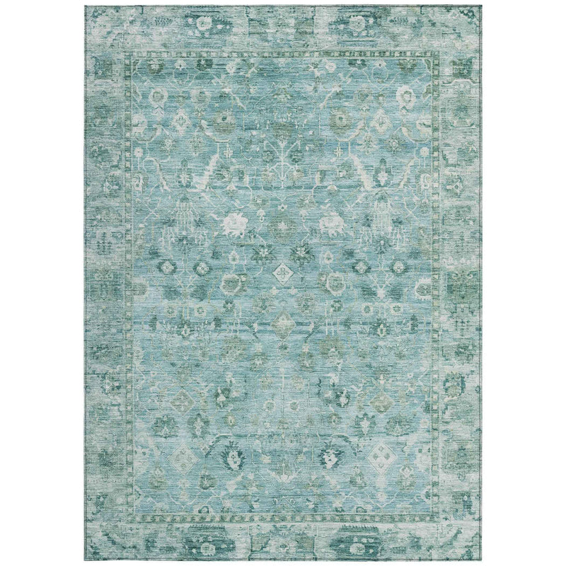 5' X 8' Blue Gray And Ivory Oriental Washable Indoor Outdoor Area Rug