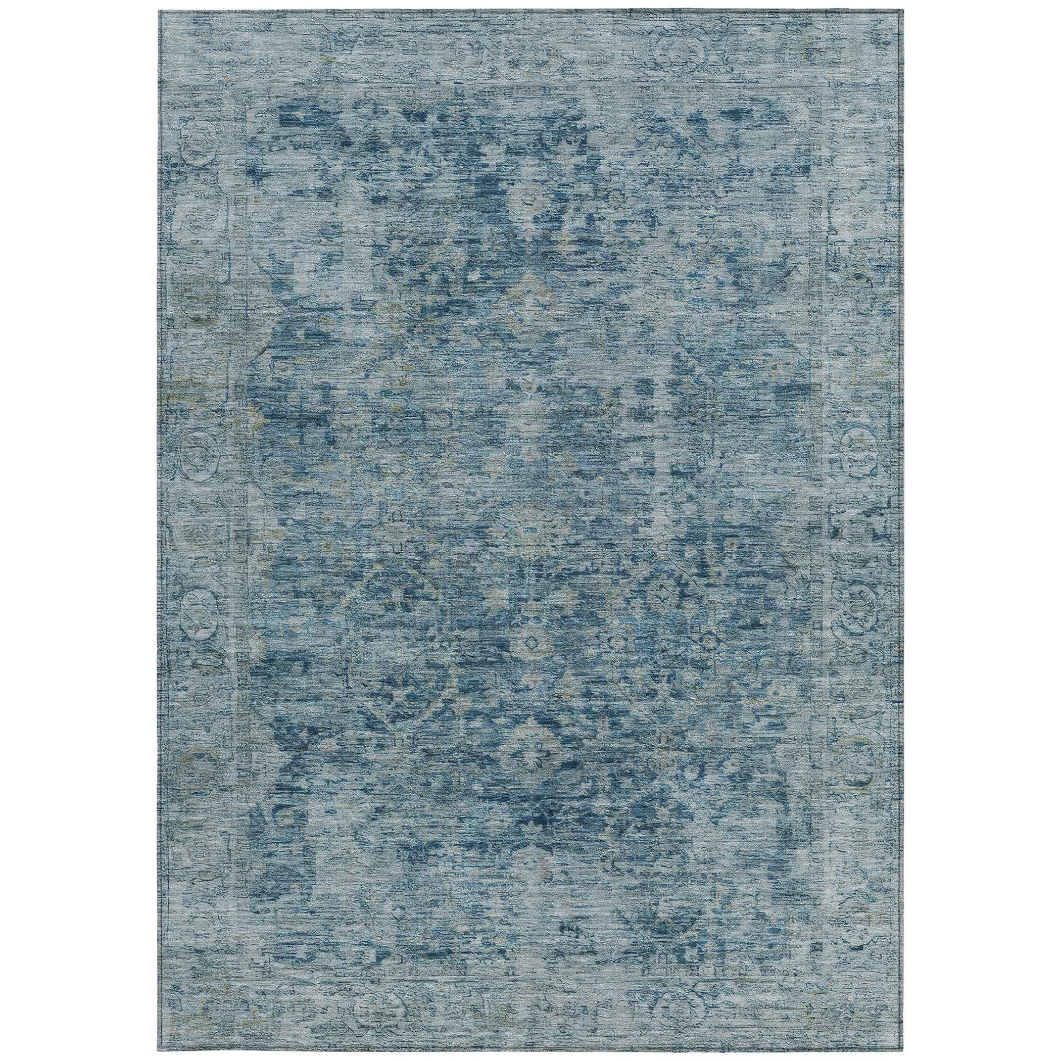 9' X 12' Blue And Gray Abstract Washable Indoor Outdoor Area Rug
