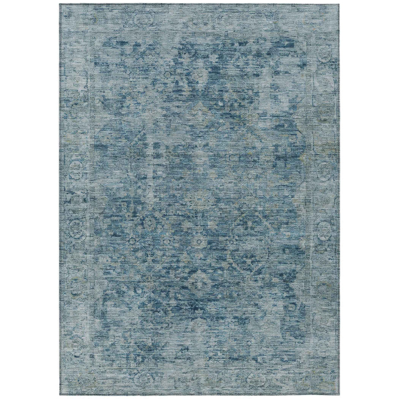 9' X 12' Blue And Gray Abstract Washable Indoor Outdoor Area Rug