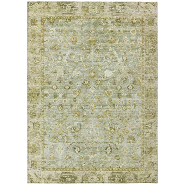 5' X 8' Sage And Ivory Oriental Washable Indoor Outdoor Area Rug