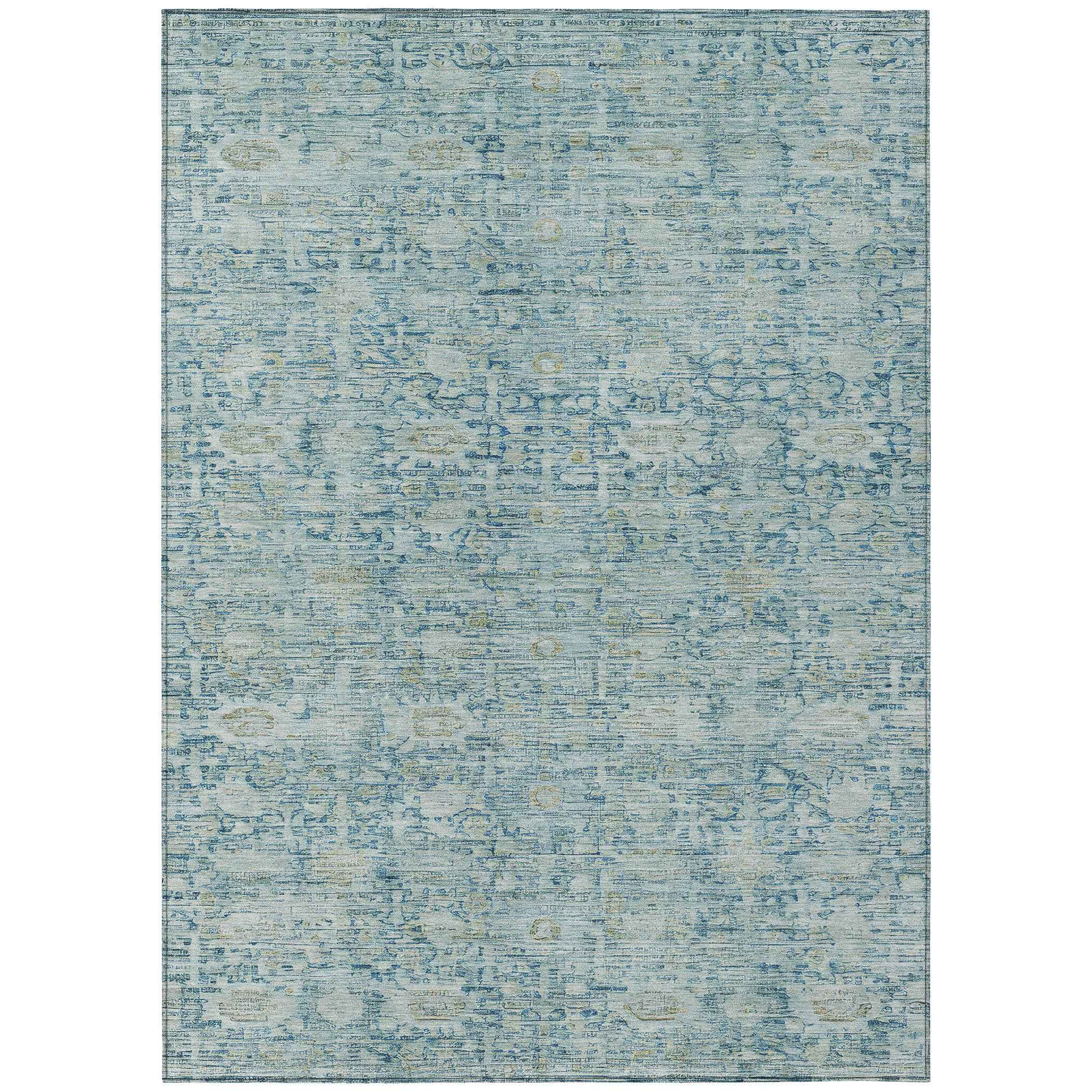 10' X 14' Blue And Ivory Oriental Washable Indoor Outdoor Area Rug