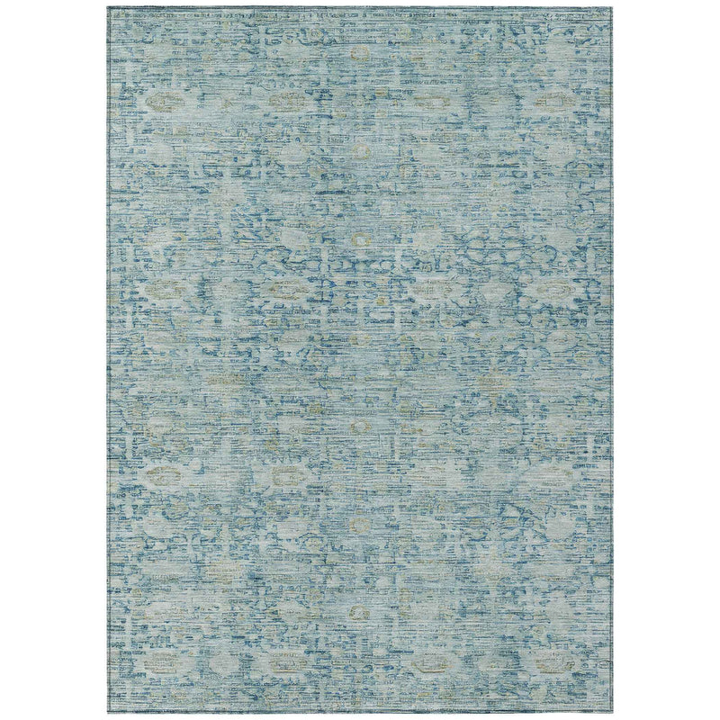 10' X 14' Blue And Ivory Oriental Washable Indoor Outdoor Area Rug