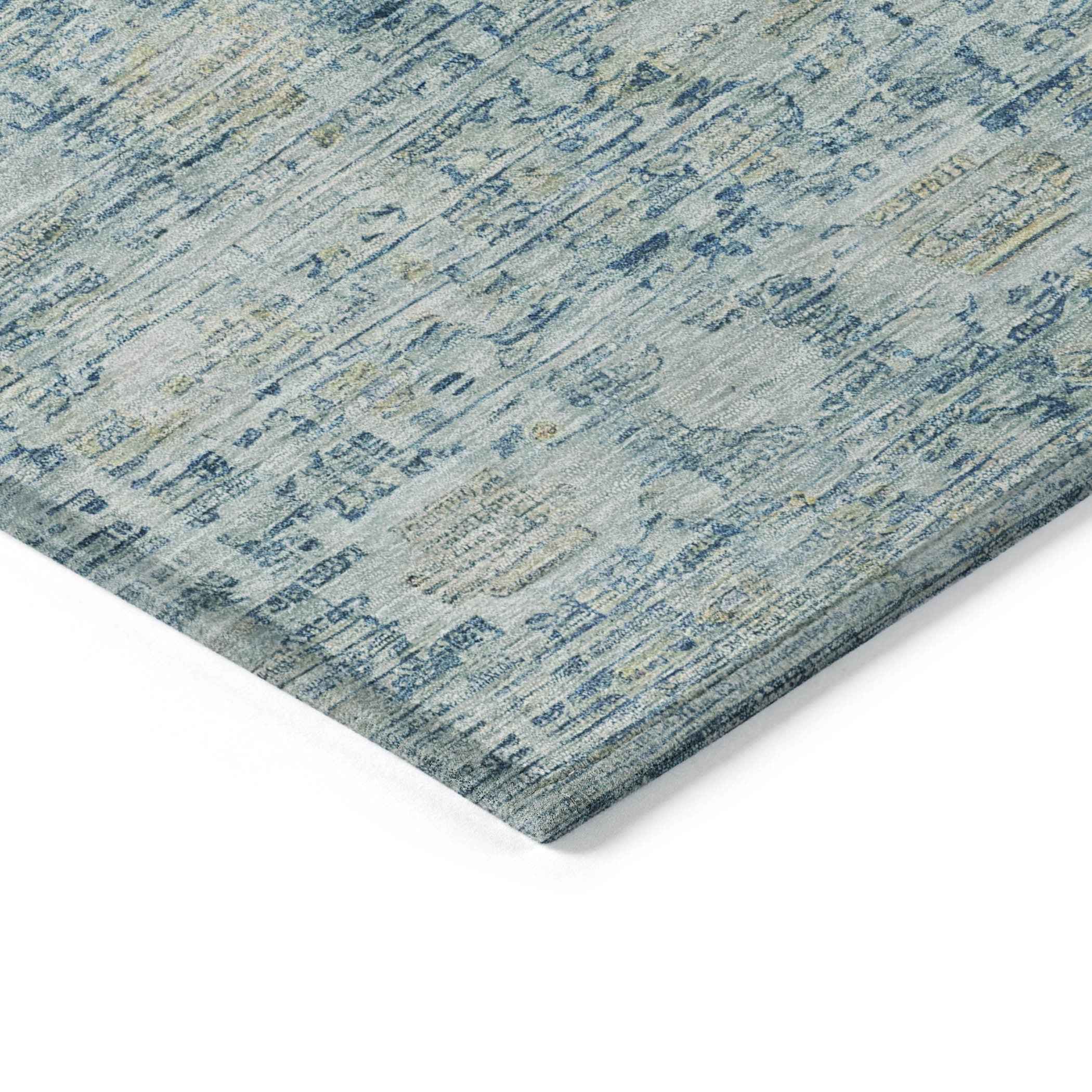 10' X 14' Blue And Ivory Oriental Washable Indoor Outdoor Area Rug
