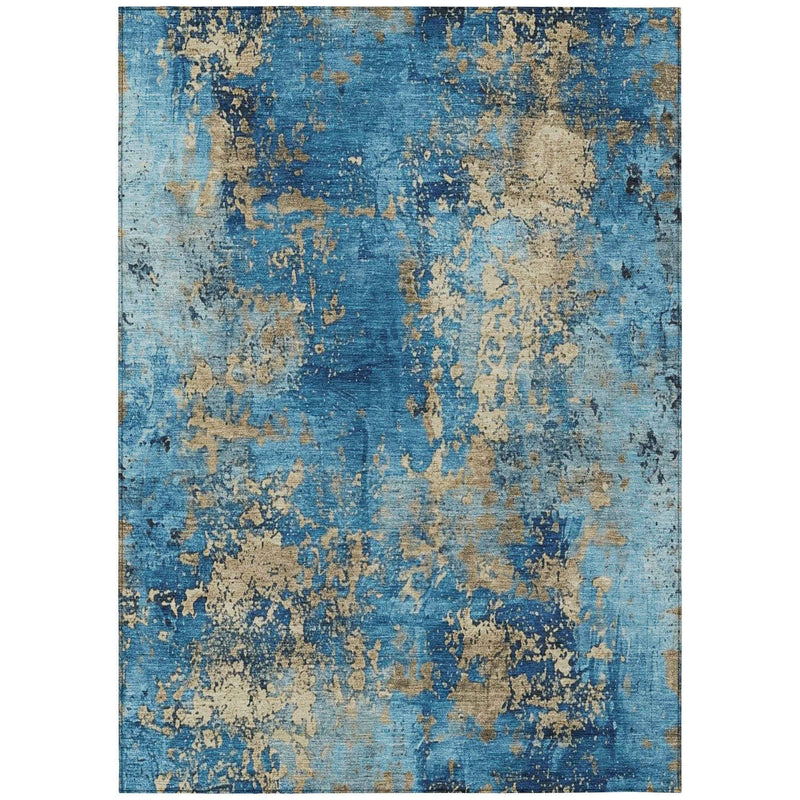 9' X 12' Blue And Beige Abstract Washable Indoor Outdoor Area Rug