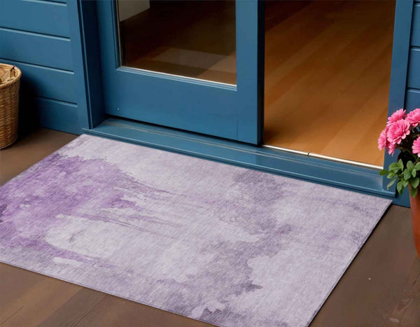 3' X 5' Lavender And Lilac Abstract Washable Indoor Outdoor Area Rug