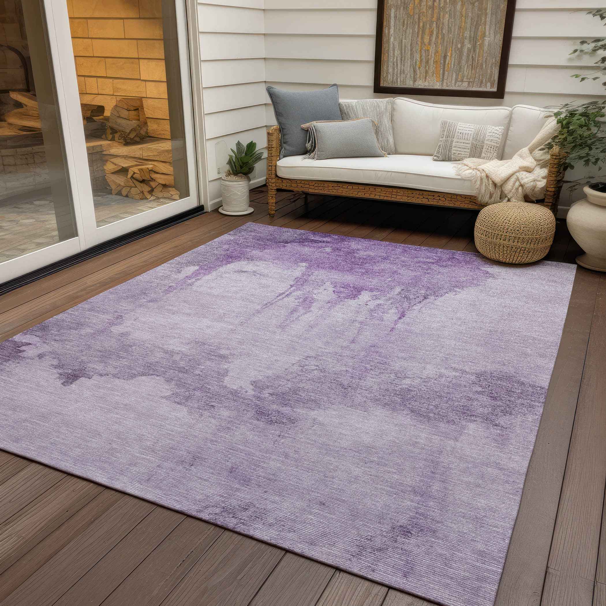 3' X 5' Lavender And Lilac Abstract Washable Indoor Outdoor Area Rug