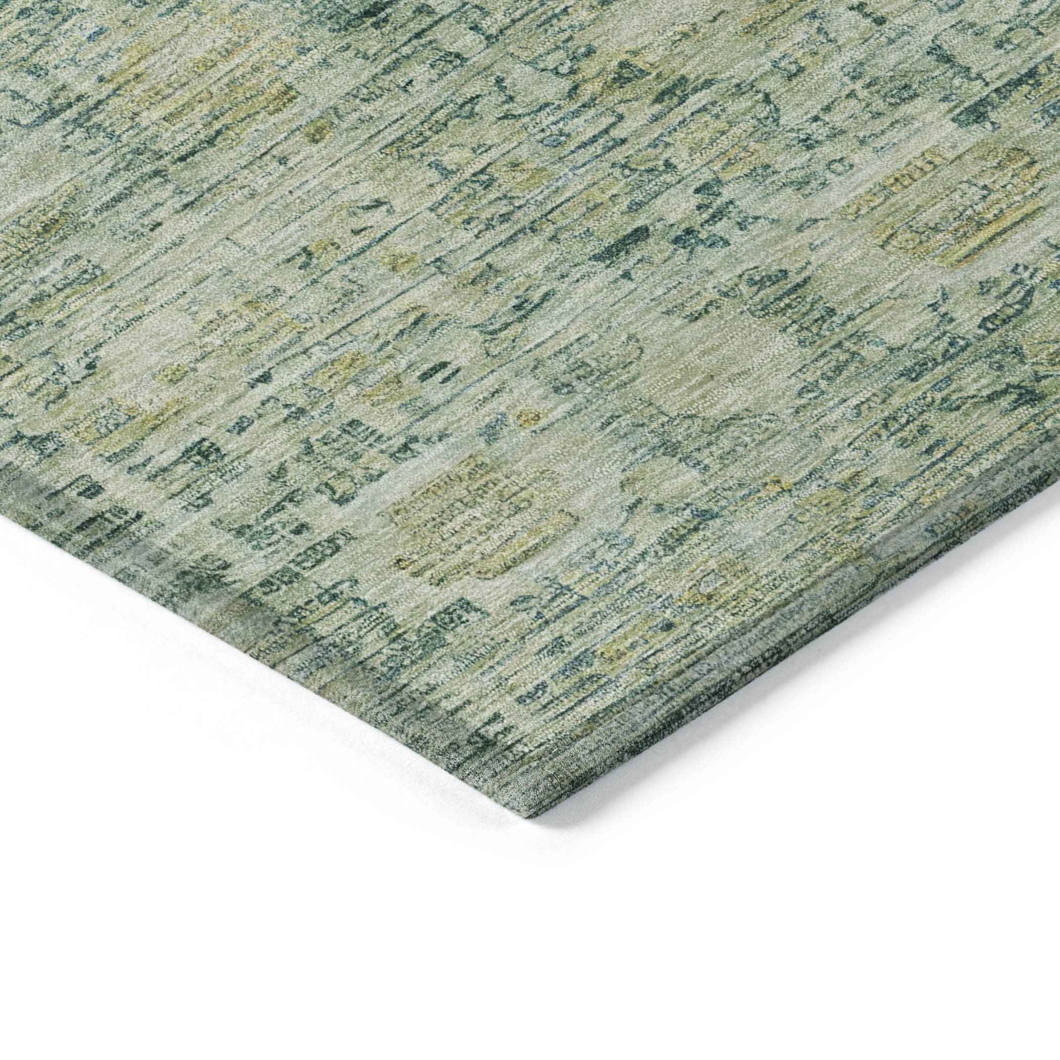 3' X 5' Artichoke Green And Teal Blue Oriental Washable Indoor Outdoor Area Rug