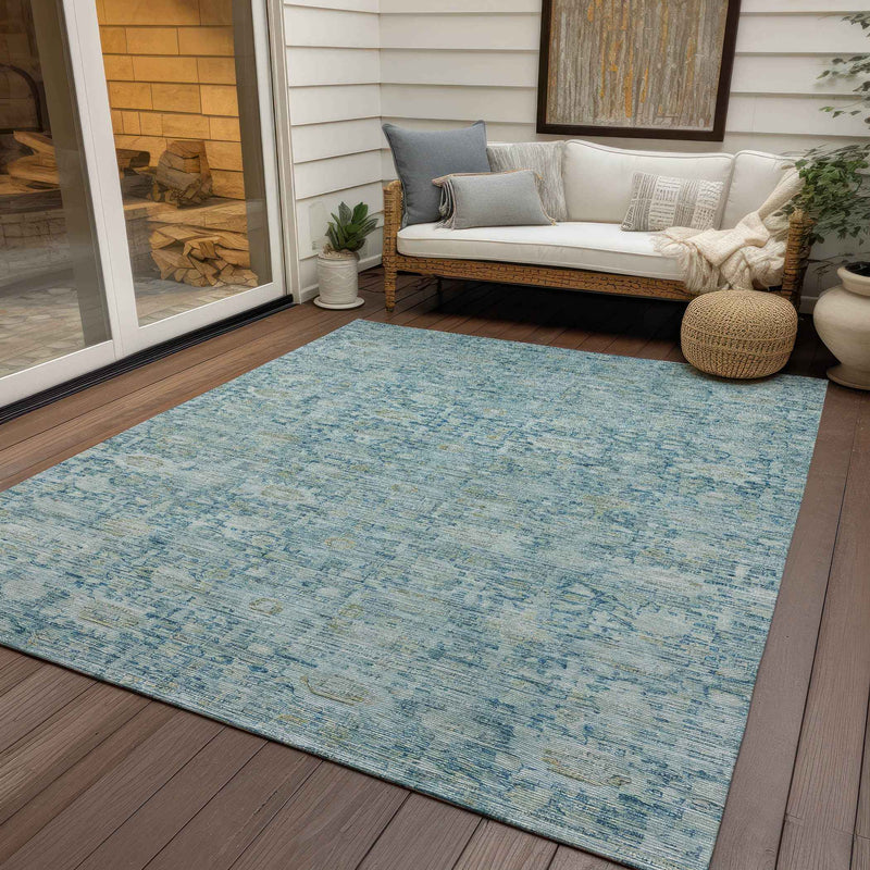 5' X 8' Blue And Ivory Oriental Washable Indoor Outdoor Area Rug