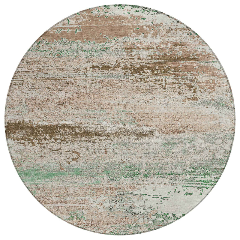 8' Khaki Beige And Ivory Round Abstract Washable Indoor Outdoor Area Rug