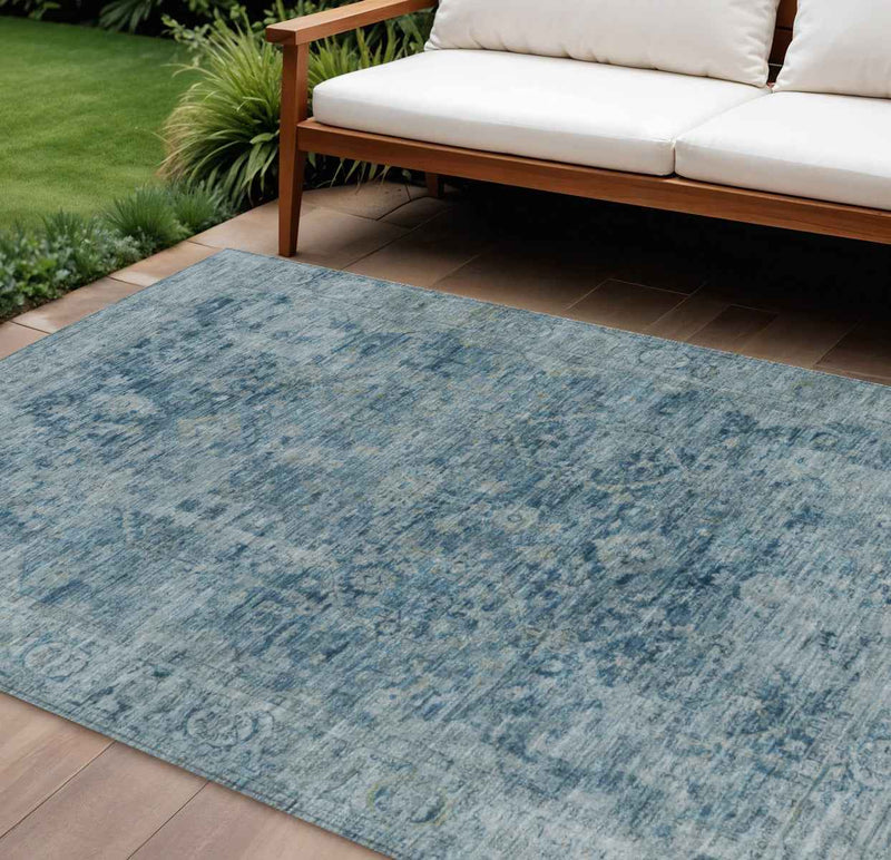8' X 10' Blue And Gray Abstract Washable Indoor Outdoor Area Rug