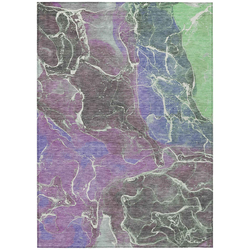 3' X 5' Purple Gray And Mint Green Abstract Washable Indoor Outdoor Area Rug