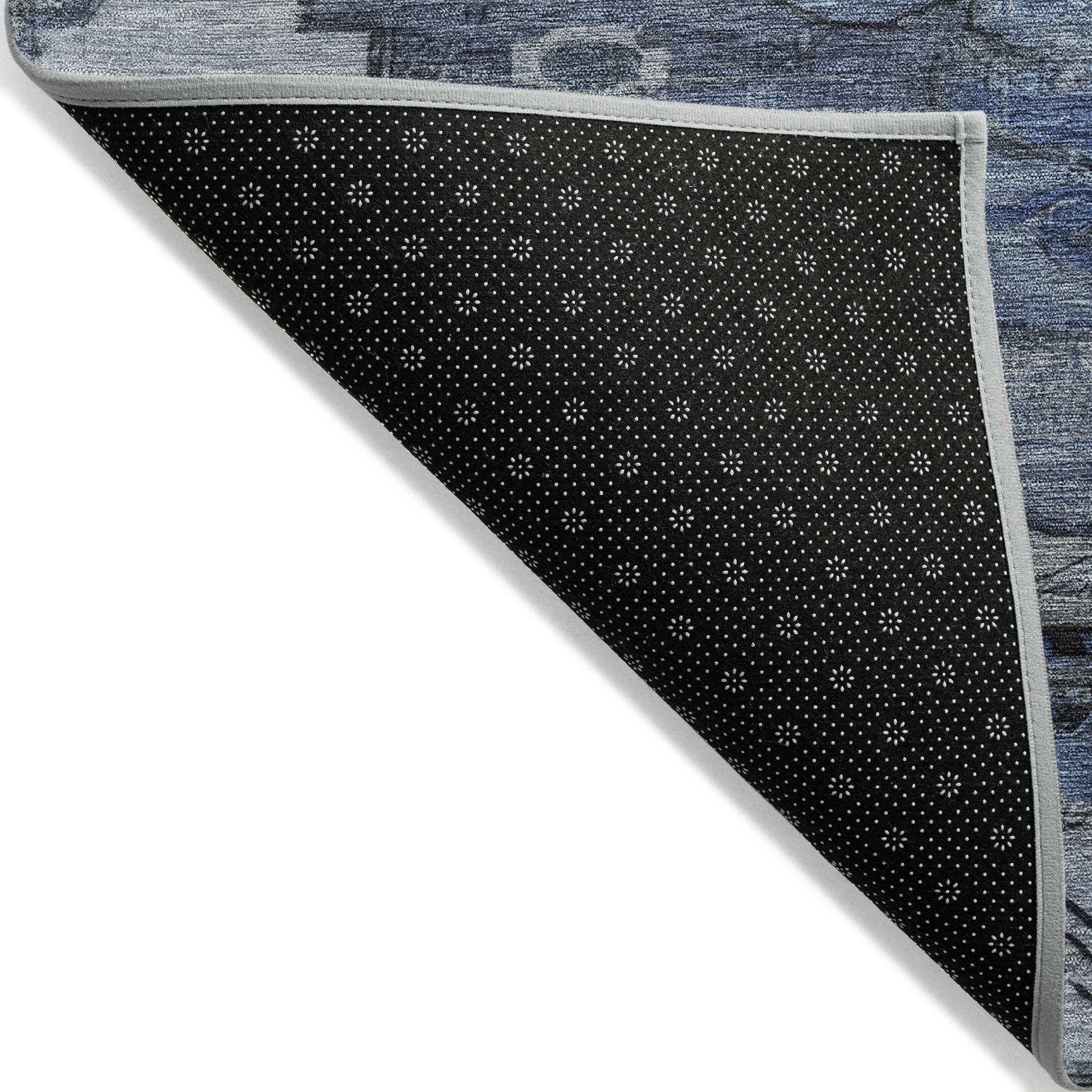 8' Blue Ivory And Gray Round Tribal Washable Indoor Outdoor Area Rug Default Title