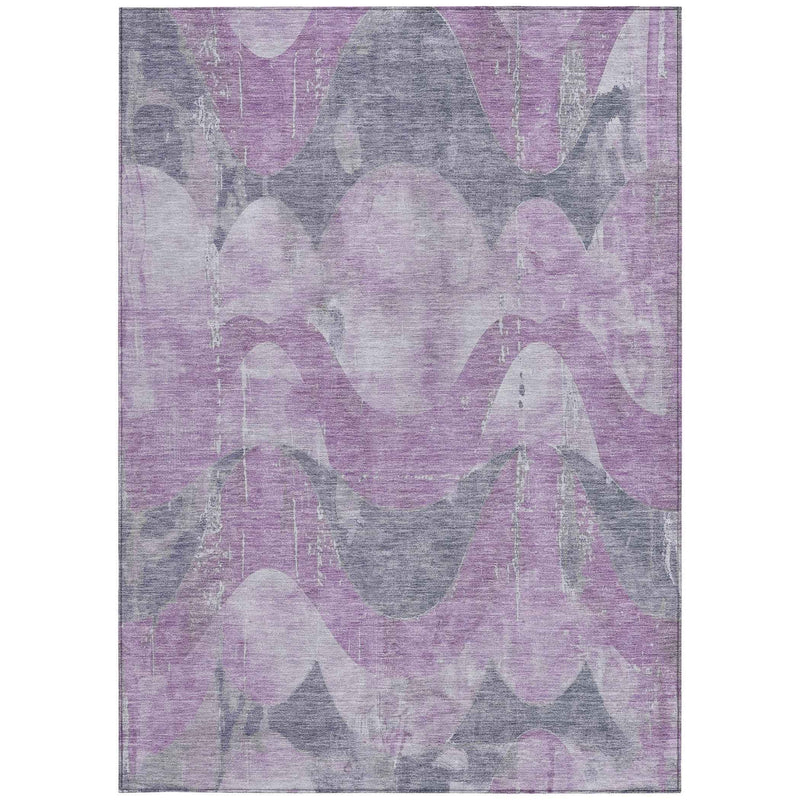 5' X 8' Lavender And Gray Abstract Washable Indoor Outdoor Area Rug