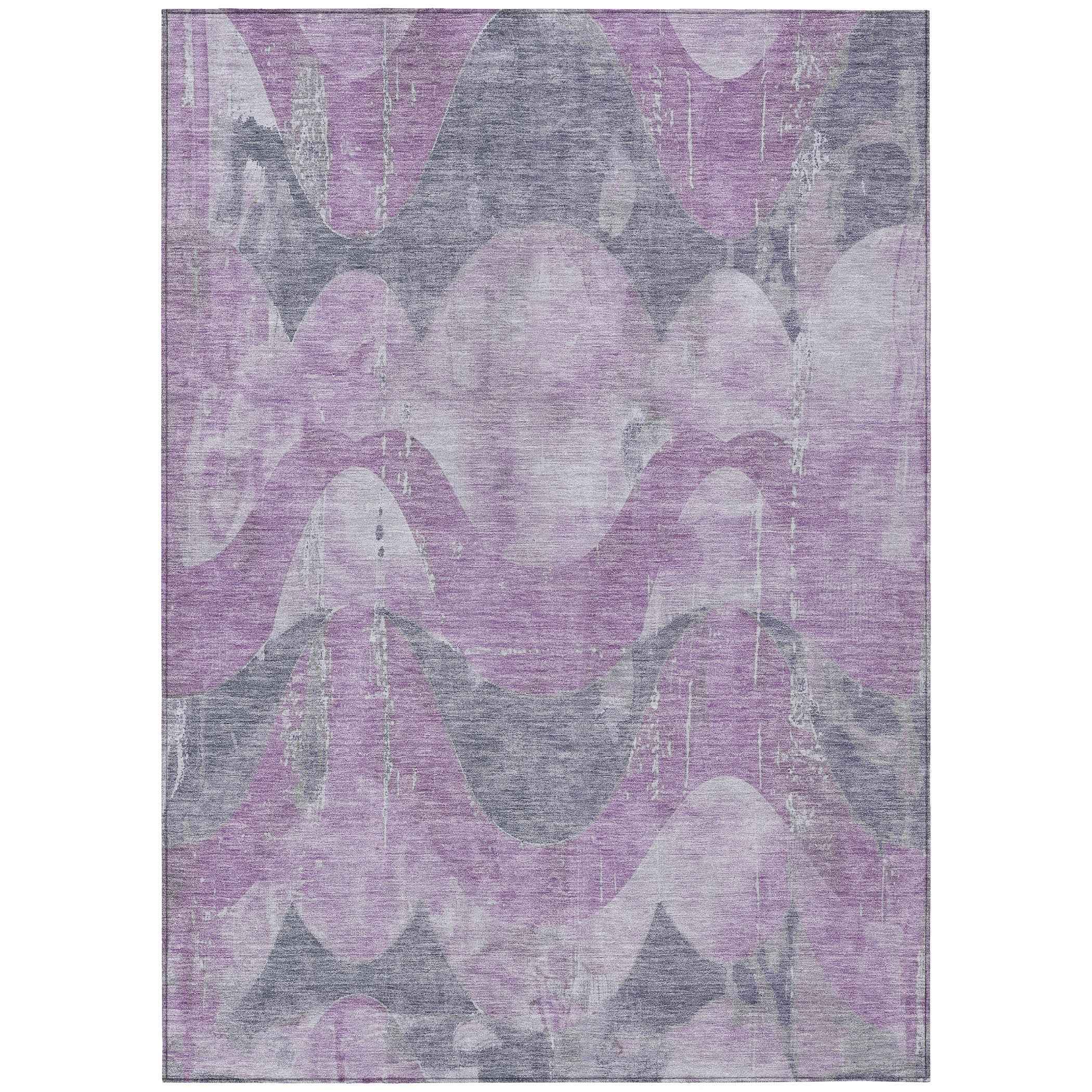 5' X 8' Lavender And Gray Abstract Washable Indoor Outdoor Area Rug