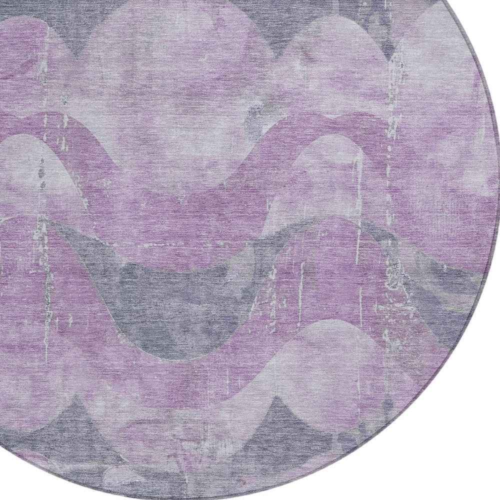 8' Lavender And Gray Round Abstract Washable Indoor Outdoor Area Rug