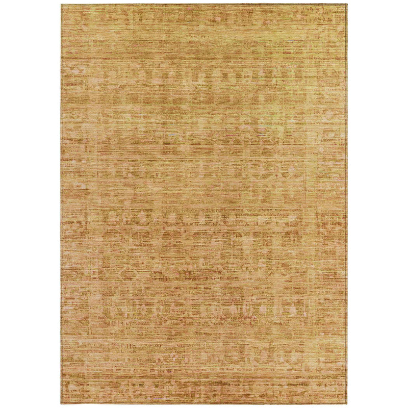 8' X 10' Salmon And Gold Abstract Washable Indoor Outdoor Area Rug