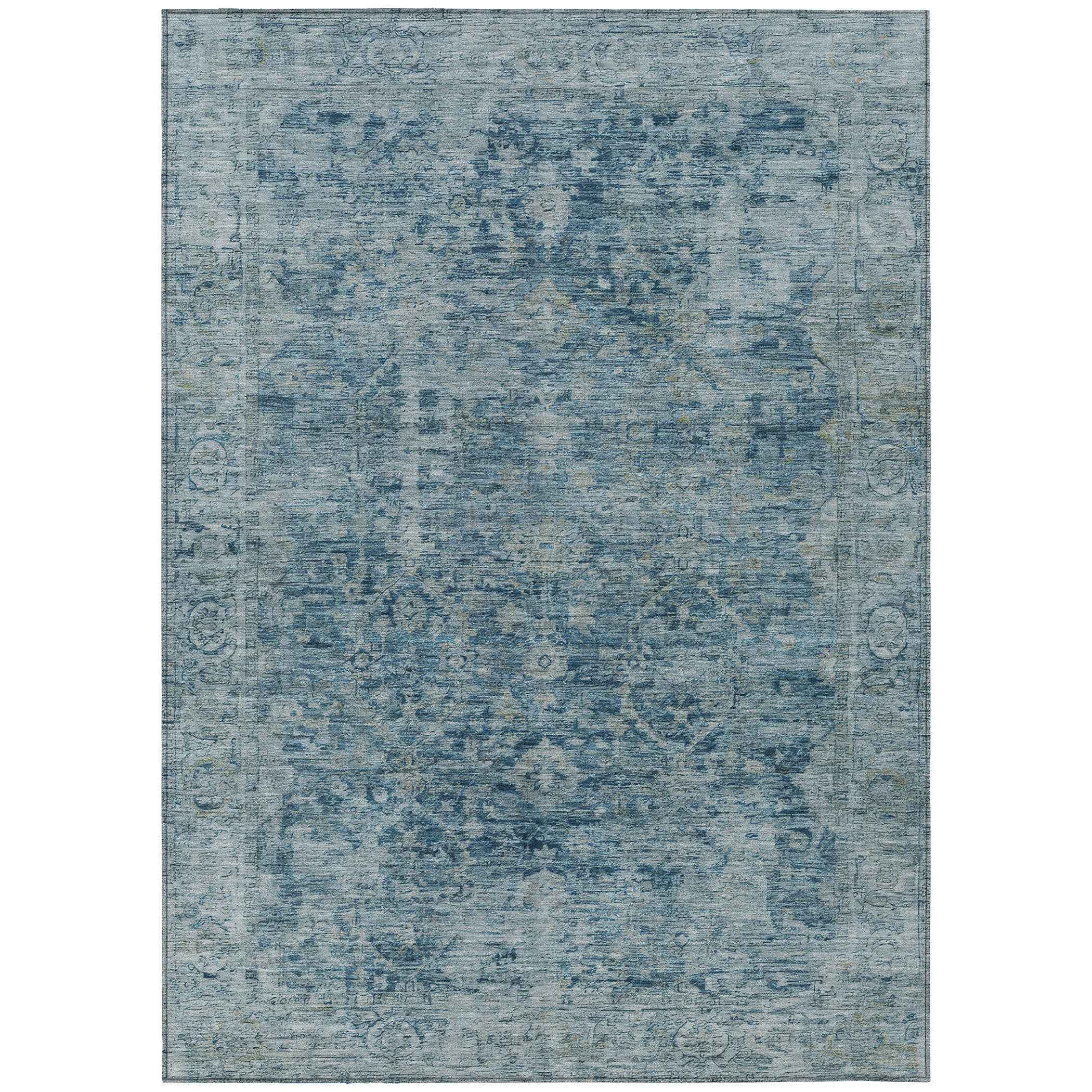 3' X 5' Blue And Gray Abstract Washable Indoor Outdoor Area Rug