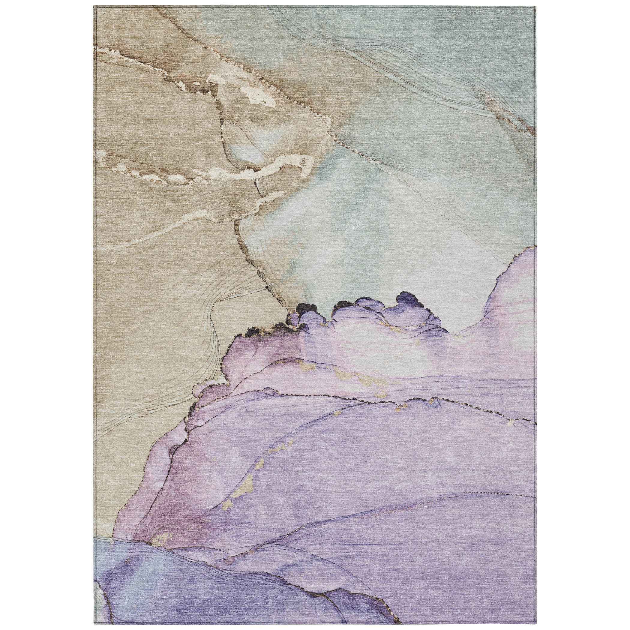 8' X 10' Lavender And Beige Abstract Washable Indoor Outdoor Area Rug