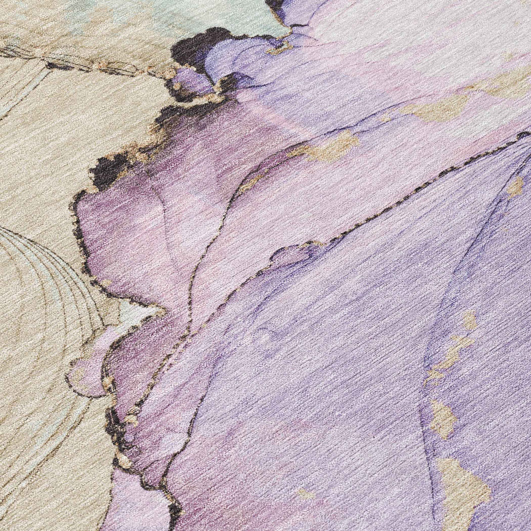 8' X 10' Lavender And Beige Abstract Washable Indoor Outdoor Area Rug