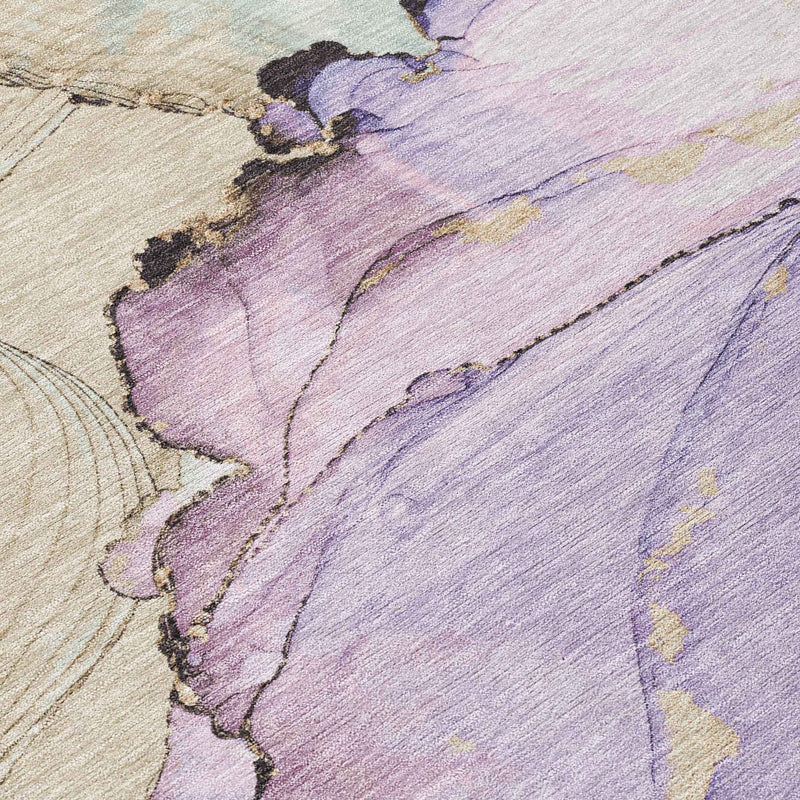 8' X 10' Lavender And Beige Abstract Washable Indoor Outdoor Area Rug