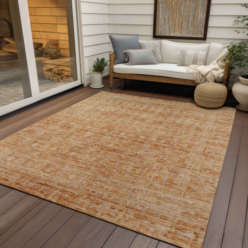 10' X 14' Coral And Peach Abstract Washable Indoor Outdoor Area Rug