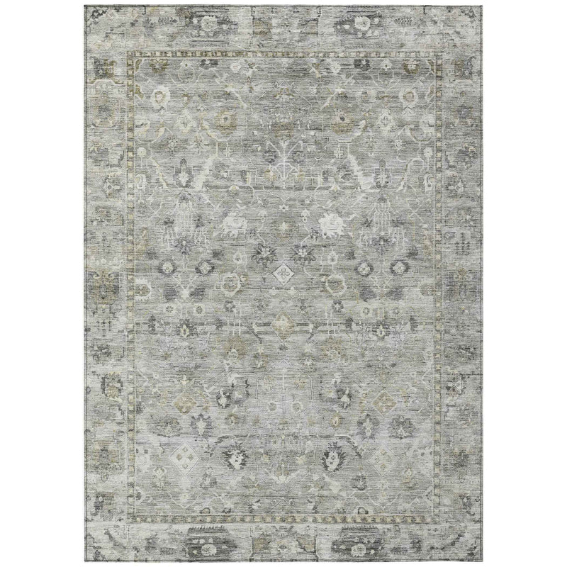 3' X 5' Pewter Beige And Ivory Oriental Washable Indoor Outdoor Area Rug