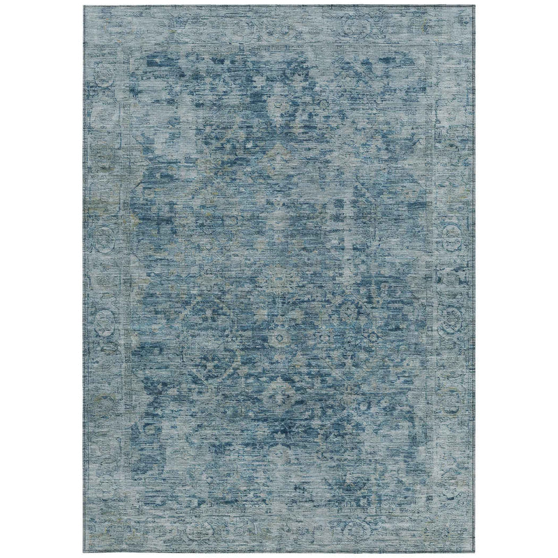 5' X 8' Blue And Gray Abstract Washable Indoor Outdoor Area Rug