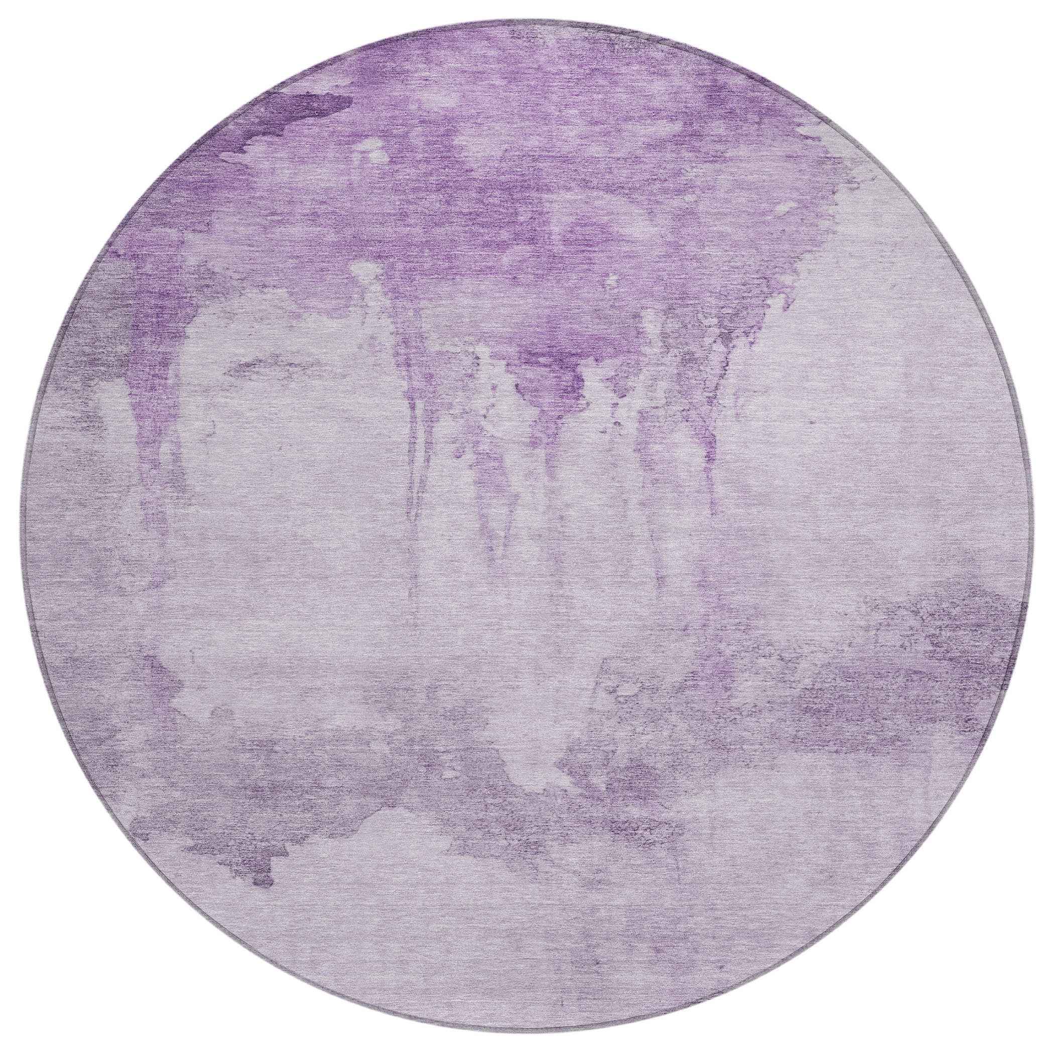 8' Lavender And Lilac Round Abstract Washable Indoor Outdoor Area Rug