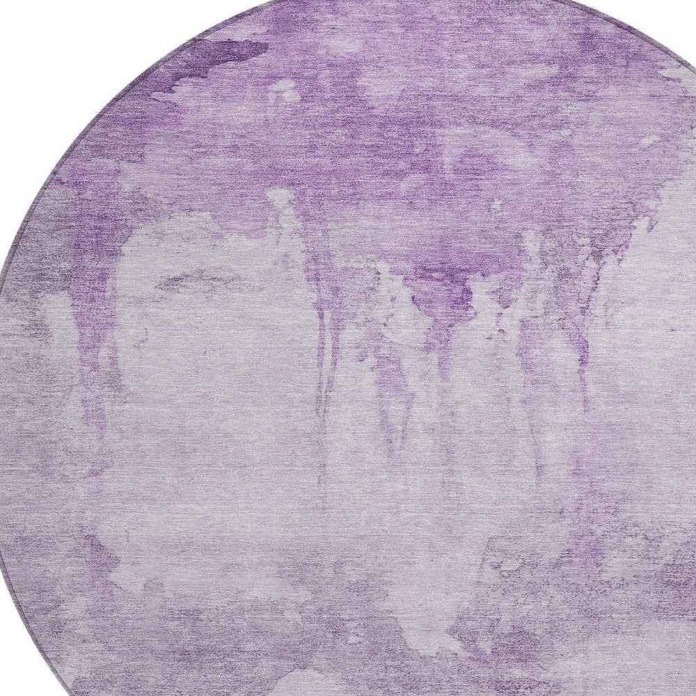 8' Lavender And Lilac Round Abstract Washable Indoor Outdoor Area Rug