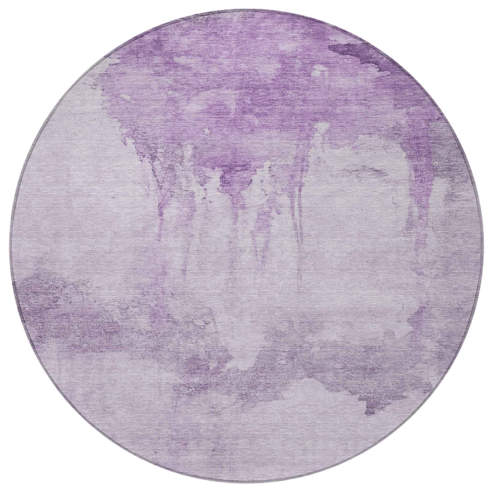 8' Lavender And Lilac Round Abstract Washable Indoor Outdoor Area Rug